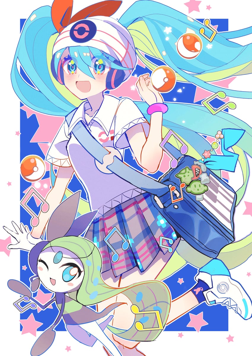 hatsune miku, meloetta, and psychic miku (pokemon and 2 more) drawn by shocho_(shaojiujiu)