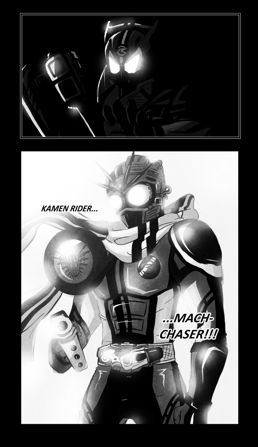 kamen rider mach, mashin chaser, kamen rider chaser, gold drive, and banno tenjuurou (kamen rider and 1 more) drawn by breaking_sasuke