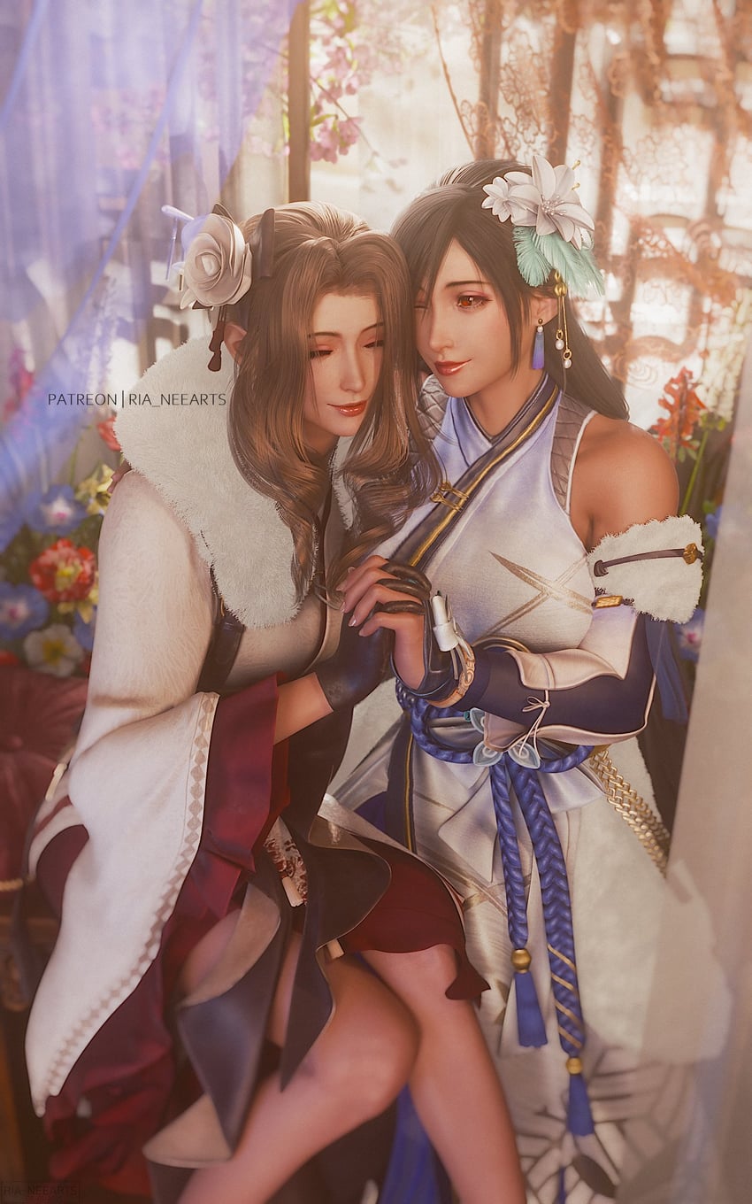 tifa lockhart and aerith gainsborough (final fantasy and 2 more) drawn by ria_(baka-neearts)