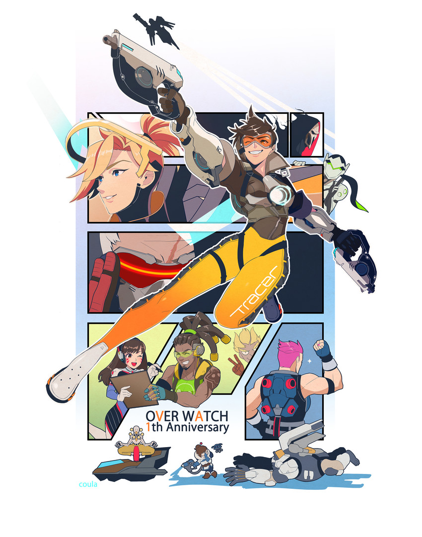 d.va, mercy, tracer, mei, pharah, and 9 more (overwatch and 1 more) drawn by coula_cat