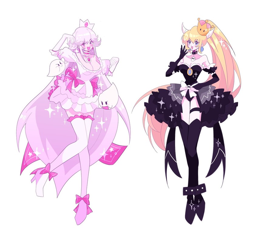 bowsette, princess king boo, and boo (mario and 2 more) drawn by meowwniz