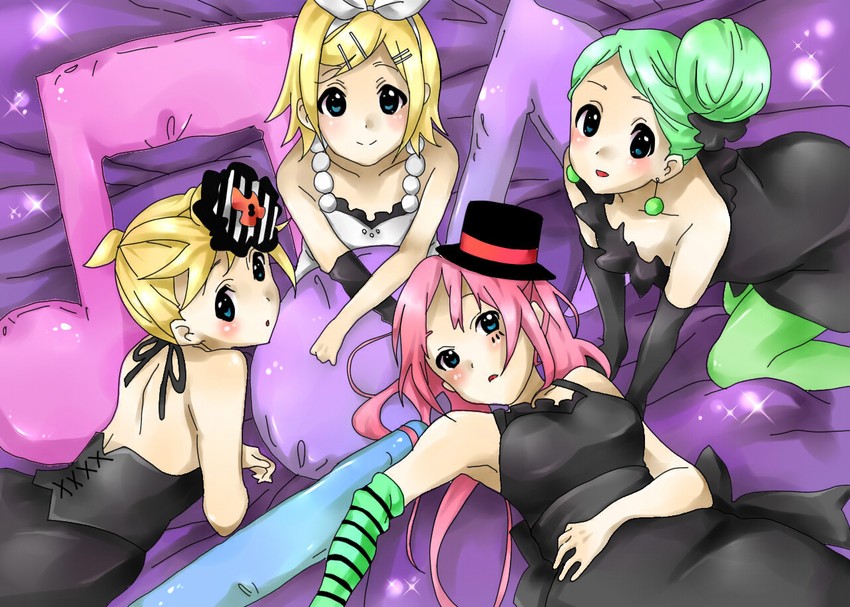 hatsune miku, kagamine rin, kagamine len, and megurine luka (vocaloid and 1 more) drawn by fira_yuki