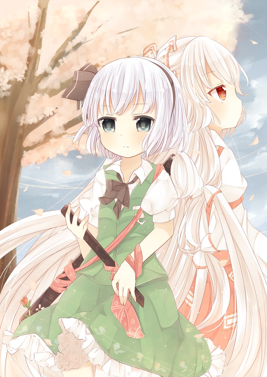 konpaku youmu and fujiwara no mokou (touhou) drawn by toadstool_(natadekoko)
