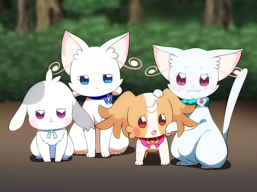 nekoyashiki yuki, inukai komugi, nekoyashiki mayu, and daifuku (precure and 1 more) drawn by @est@