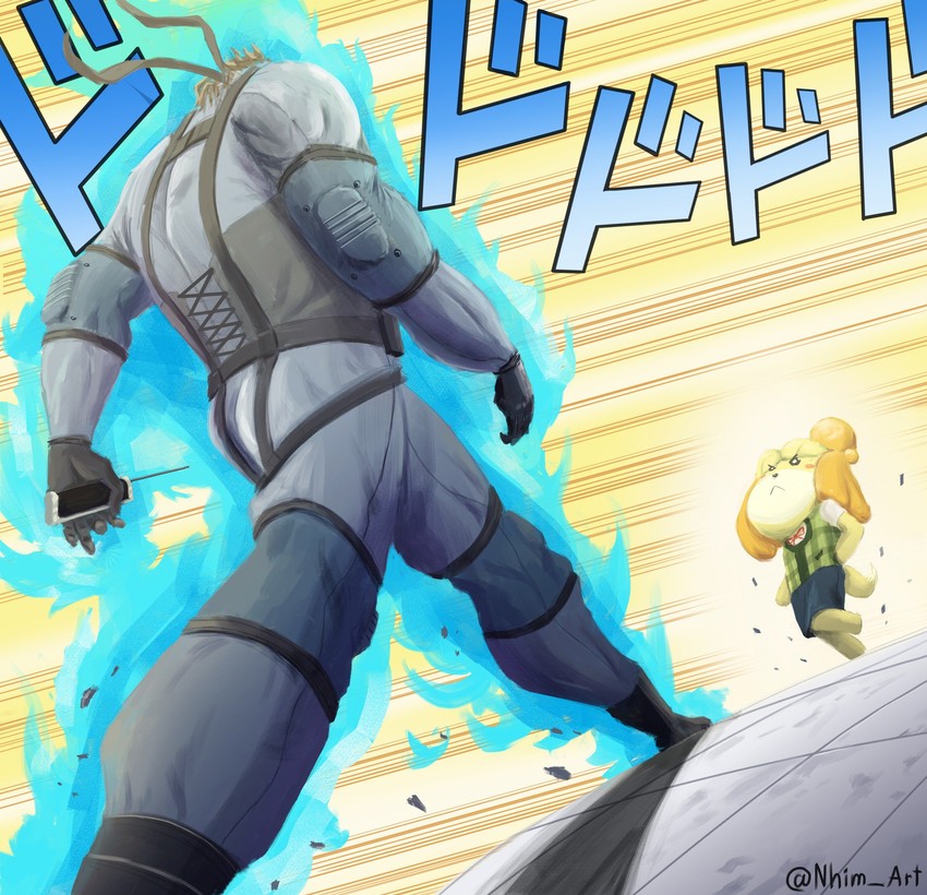 isabelle and solid snake (jojo no kimyou na bouken and 4 more) drawn by nhim