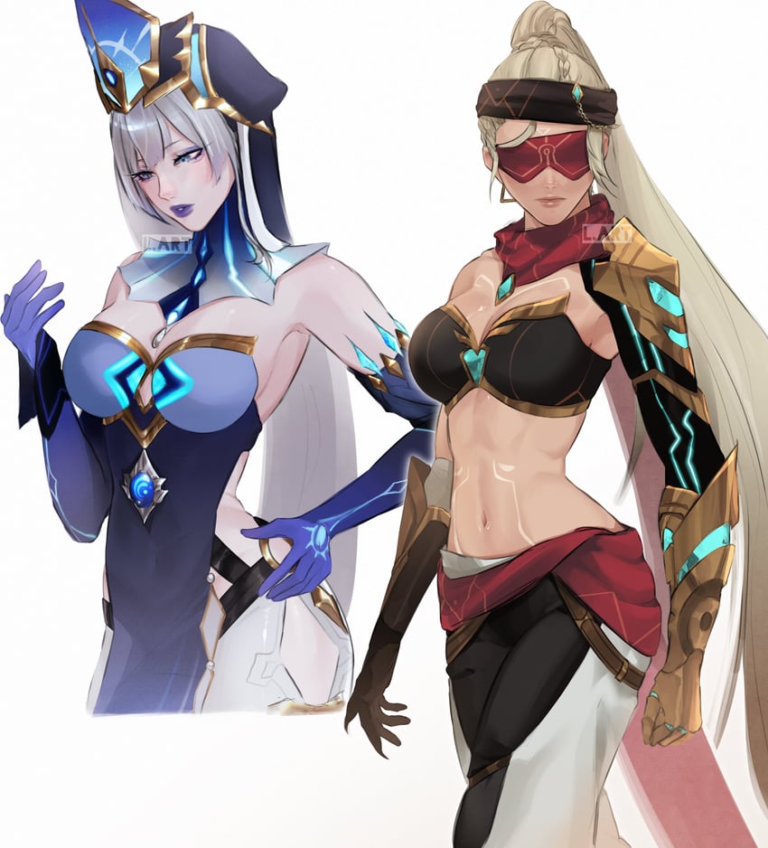 mirror maiden and eremite galehunter (genshin impact) drawn by lart_art1