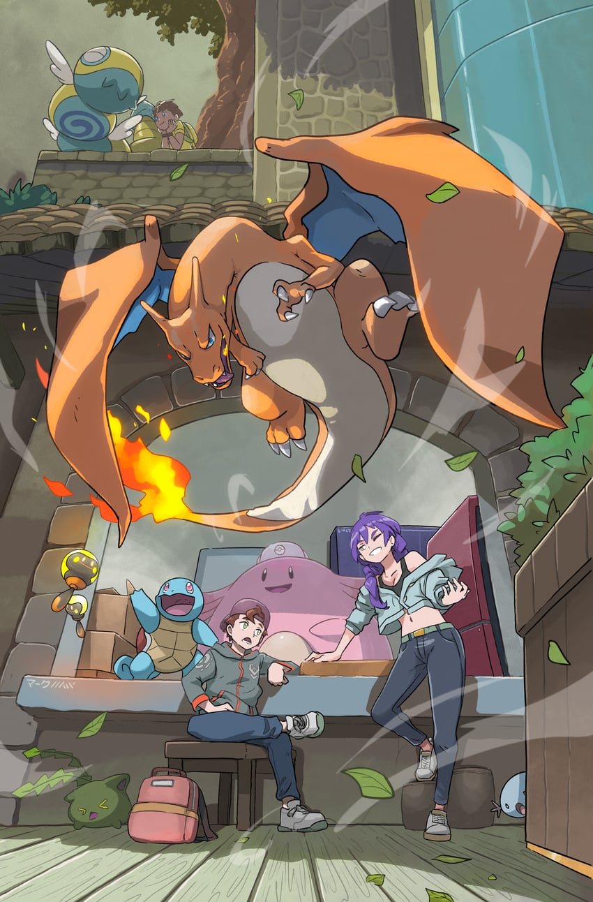 charizard, squirtle, wooper, hoppip, chansey, and 2 more (pokemon) drawn by mark331