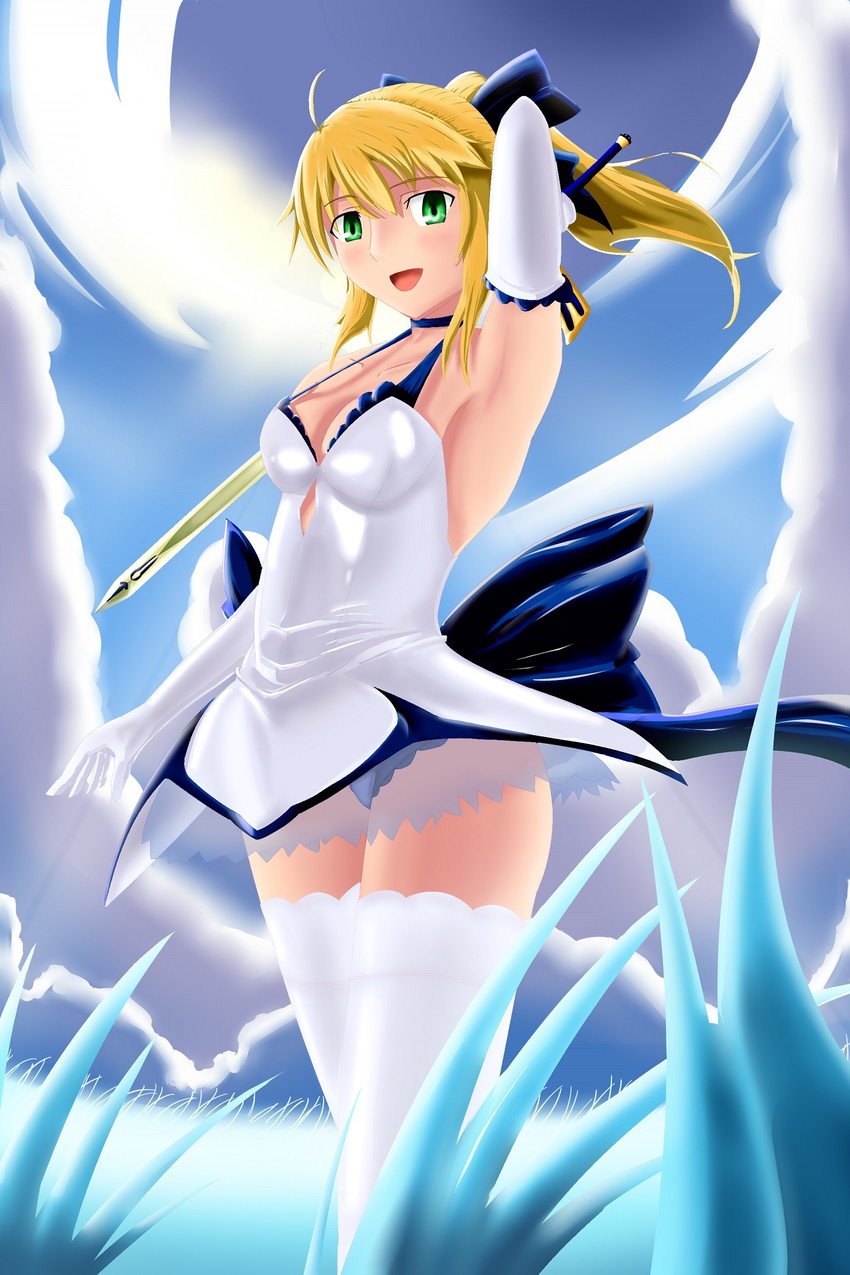 artoria pendragon and saber (fate and 1 more) drawn by harumaki_(makey01)