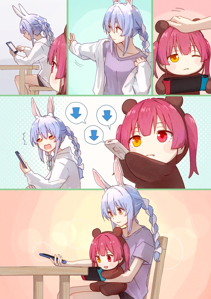 houshou marine, usada pekora, and houshou kumarine (hololive) drawn by yami_ara