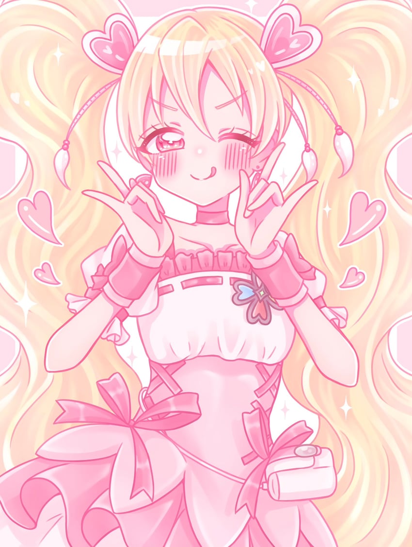 momozono love and cure peach (precure and 1 more) drawn by rua_(pc22)