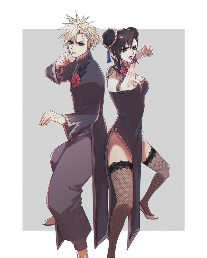 tifa lockhart and cloud strife (final fantasy and 2 more) drawn by ah_yoshimizu