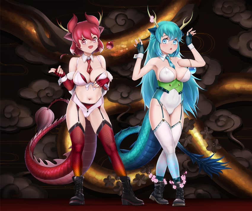 red dragon and blue dragon (kemono friends) drawn by beleven