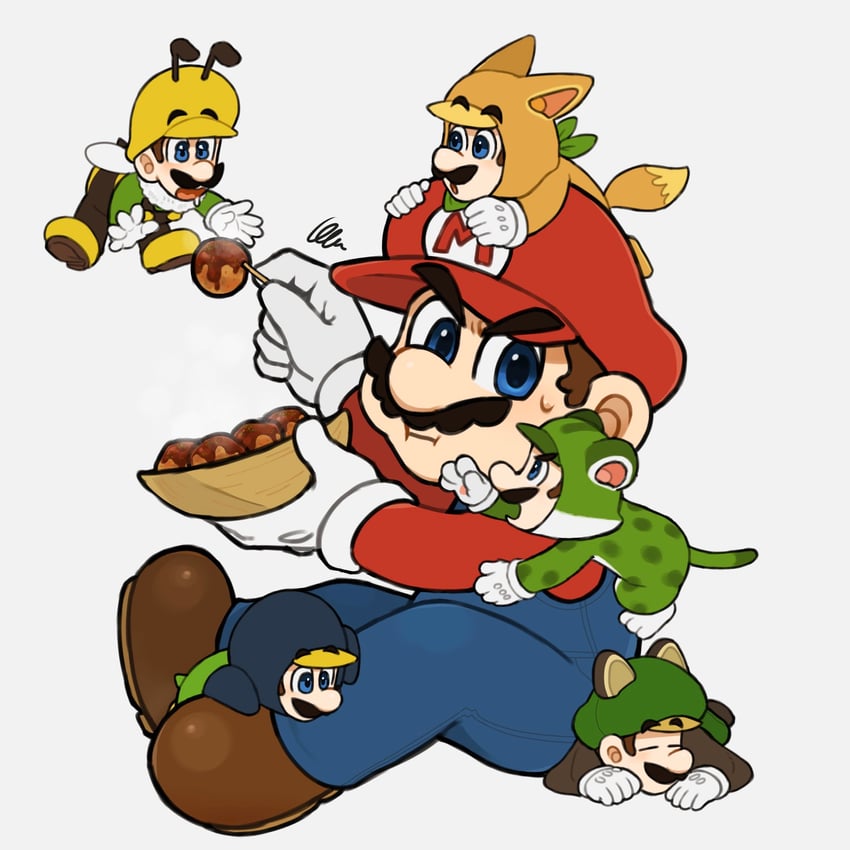 mario, luigi, kitsune luigi, cat luigi, flying squirrel luigi, and 2 more (mario and 4 more) drawn by mimimi_(mimimim9999)