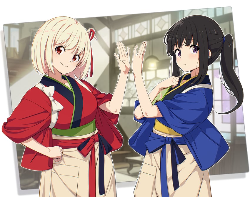 nishikigi chisato and inoue takina (lycoris recoil) drawn by nyoro_(nyoronyoro000)