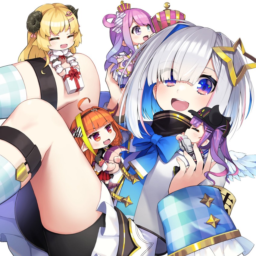 tokoyami towa, amane kanata, kiryu coco, tsunomaki watame, himemori luna, and 1 more (hololive) drawn by hototogisu_(hot_to_gis)