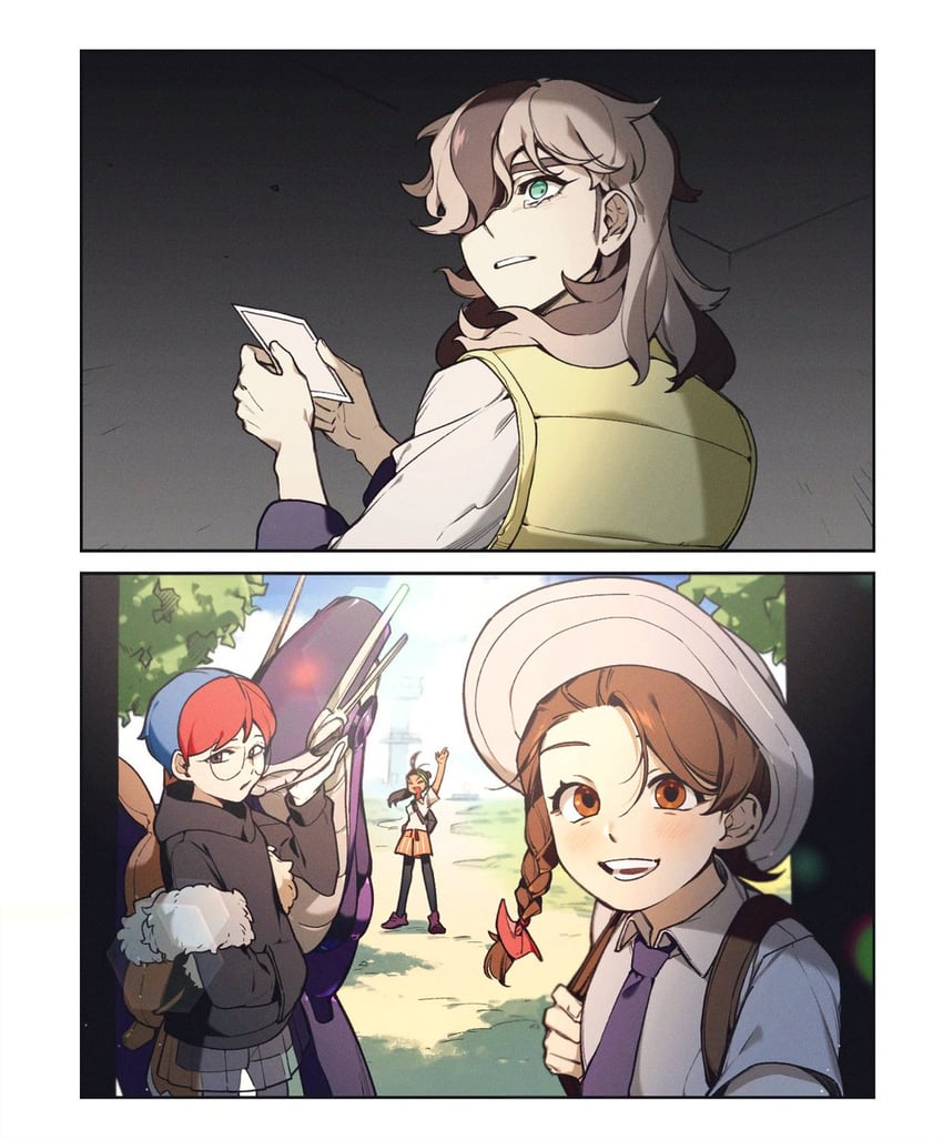 juliana, nemona, penny, arven, and miraidon (pokemon and 1 more) drawn by rumong