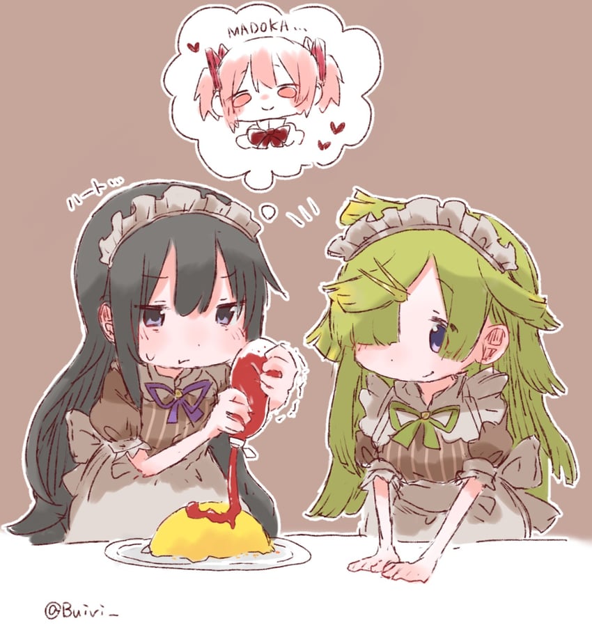 kaname madoka and aki mabayu (mahou shoujo madoka magica and 1 more) drawn by buivi