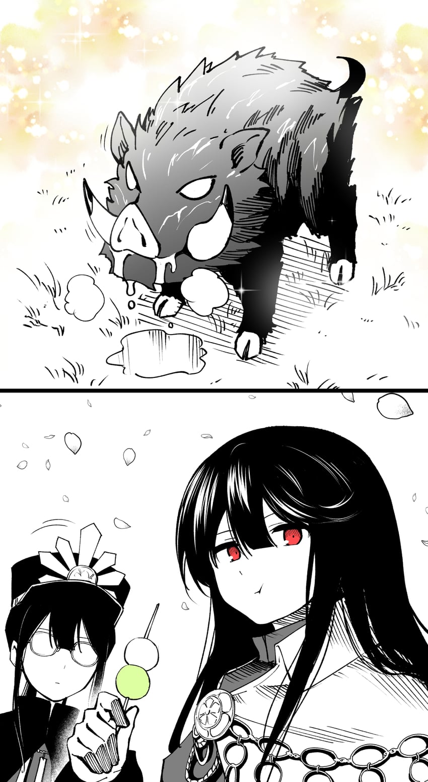 oda nobunaga, oda nobukatsu, and demon boar (fate and 1 more) drawn by hirunagi