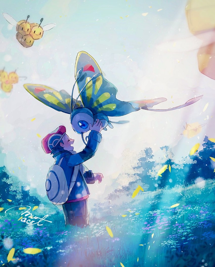 lucas, beautifly, and combee (pokemon and 1 more) drawn by hanenbo