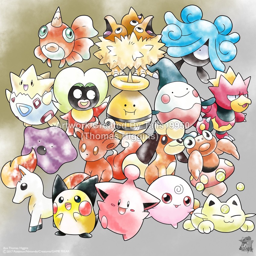 togepi, koonya, pichu, monja, hinaazu, and 12 more (pokemon and 1 more) drawn by tom_higgins
