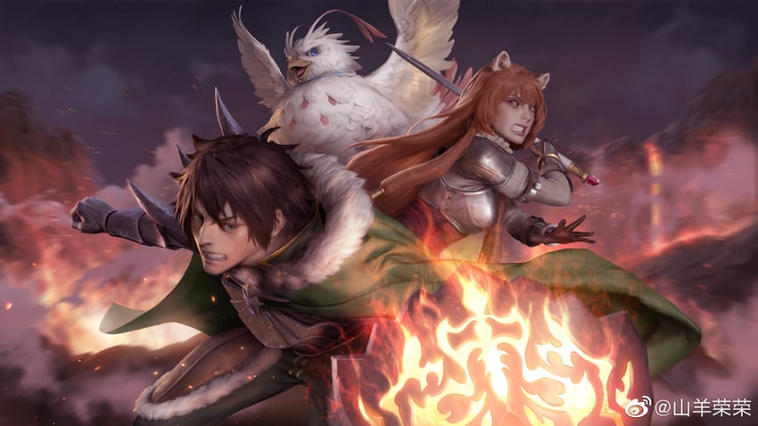 raphtalia, iwatani naofumi, and filo (tate no yuusha no nariagari) drawn by shanyang_rongrong