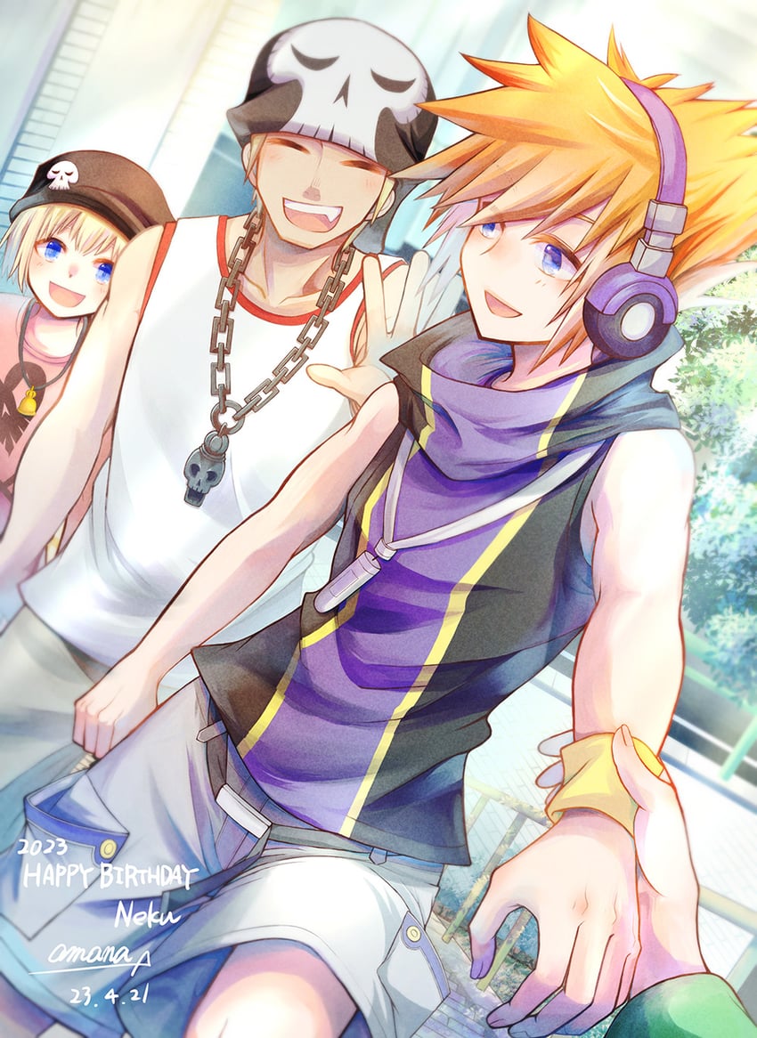 sakuraba neku, bito daisukenojo, and bito raimu (subarashiki kono sekai) drawn by amana-yaoyono