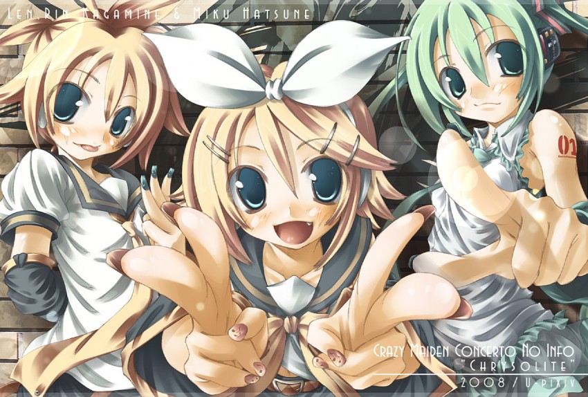 hatsune miku, kagamine rin, and kagamine len (vocaloid) drawn by yamada_yuuki_(cmc_strayfield)