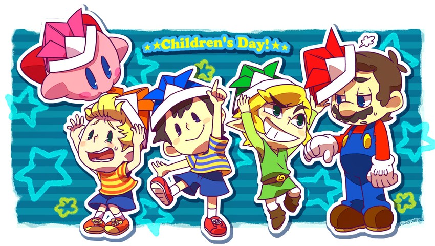 link, kirby, mario, toon link, ness, and 1 more (the legend of zelda and 7 more) drawn by naco24