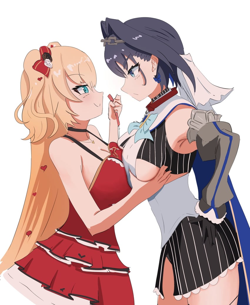 ouro kronii and akai haato (hololive and 1 more) drawn by angelchama
