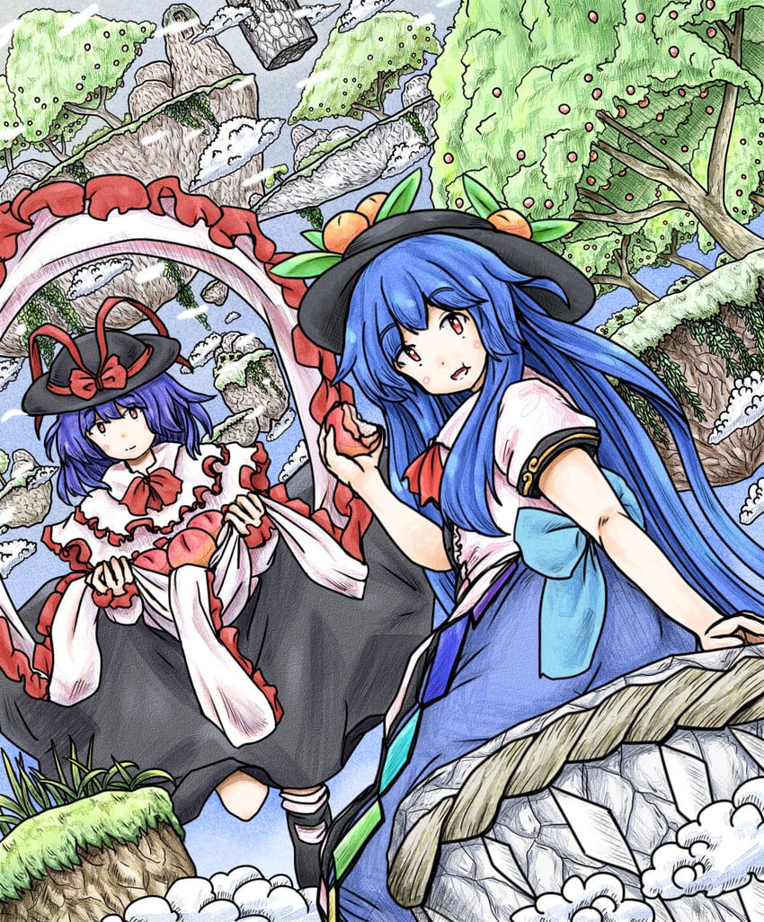 hinanawi tenshi and nagae iku (touhou) drawn by ys_(ytoskyoku-57)