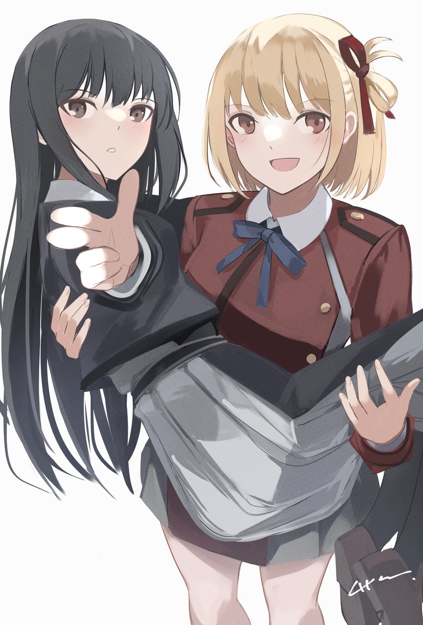 nishikigi chisato and inoue takina (lycoris recoil) drawn by ubah