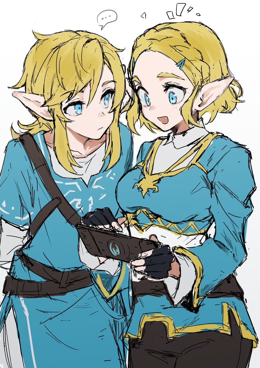link and princess zelda (the legend of zelda and 1 more) drawn by suechimu