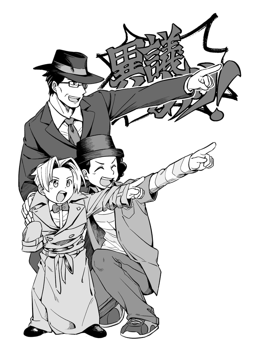 miles edgeworth, eddie fender, and gregory edgeworth (ace attorney and 2 more) drawn by youki_lee