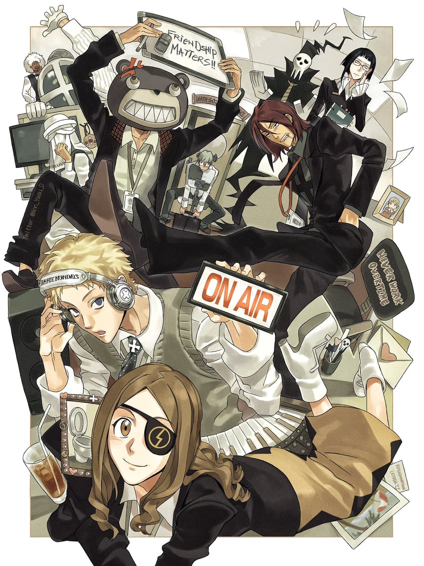 franken stein, marie mjolnir, spirit albarn, shinigami-sama, justin law, and 5 more (soul eater) drawn by ann_yasu_d