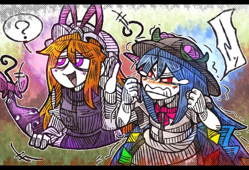 yakumo yukari and hinanawi tenshi (touhou) drawn by suenari_(peace)