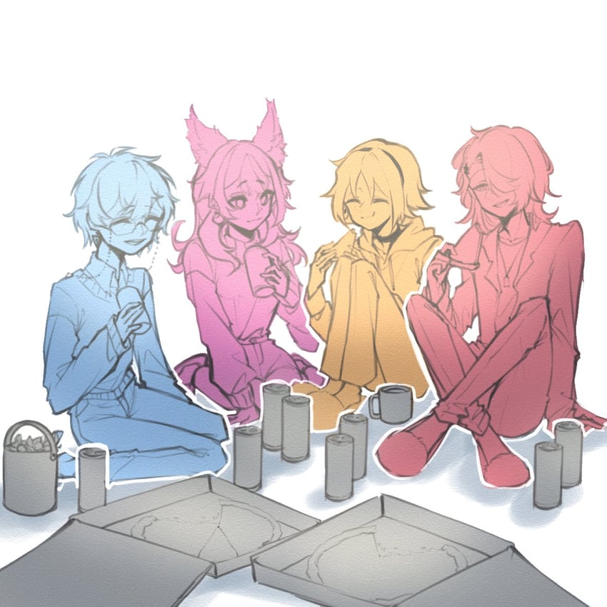 ike eveland, vox akuma, nina kosaka, and mysta rias (nijisanji and 1 more) drawn by akiko_(akiko_lin_tw)