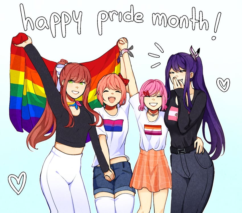 monika, natsuki, yuri, and sayori (doki doki literature club) drawn by shashu