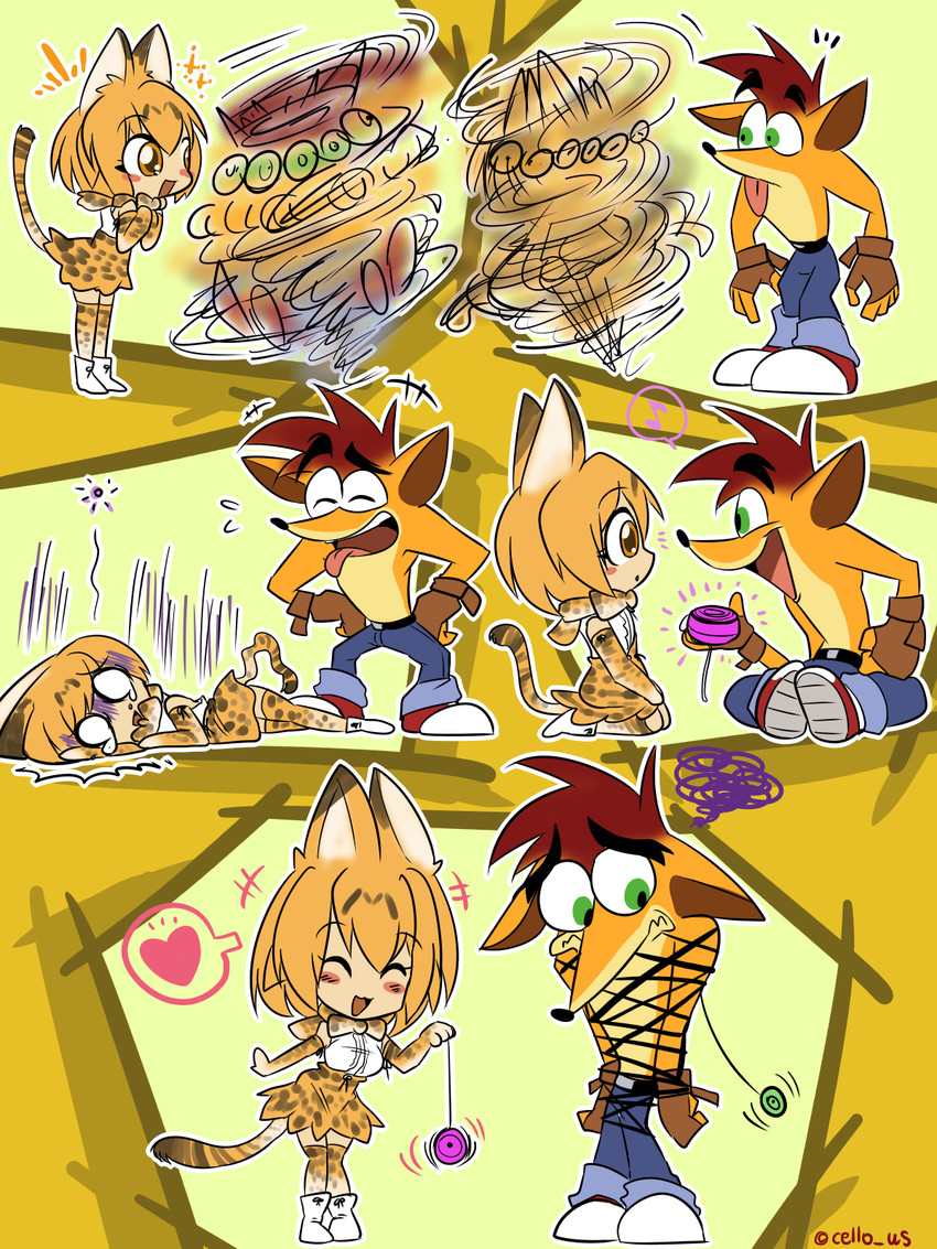 serval and crash bandicoot (kemono friends and 1 more) drawn by alto_(ezstrongs)
