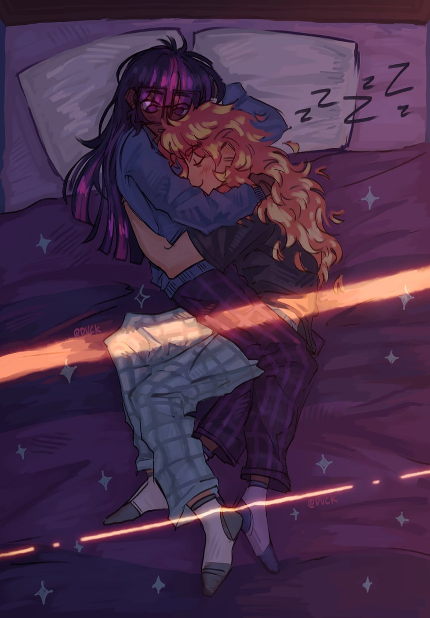 twilight sparkle, sunset shimmer, and sci-twi (my little pony and 2 more) drawn by depresed-duck