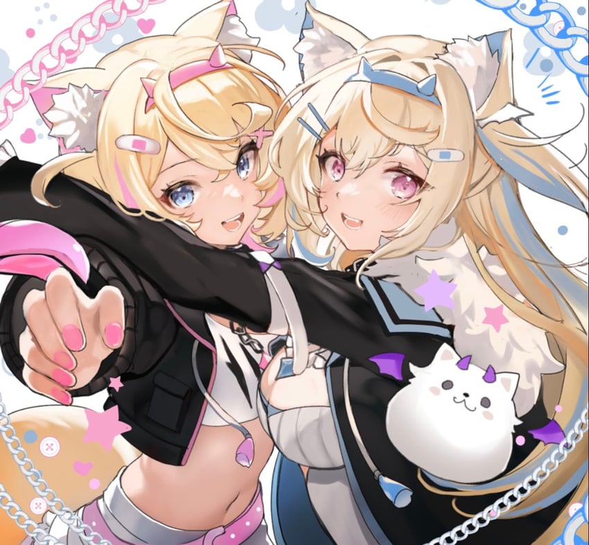 fuwawa abyssgard, mococo abyssgard, and perroccino (hololive and 1 more) drawn by sibyl