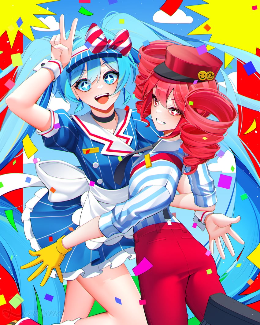 hatsune miku and kasane teto (vocaloid and 2 more) drawn by davesno