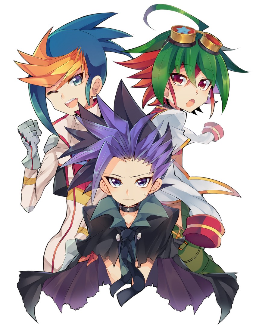 sakaki yuya, ute, and hugo (yu-gi-oh! and 1 more) drawn by rento_(rukeai)