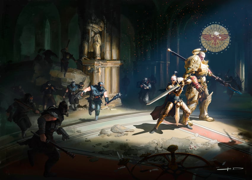 adeptus custodes, anathema psykana, valerian, and tanau aleya (warhammer 40k) drawn by stanton_feng