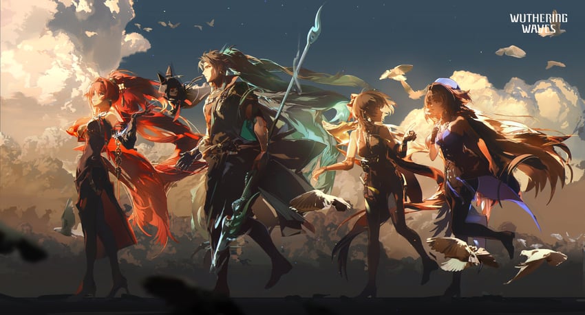 rover, female rover, yinlin, yangyang, jiyan, and 1 more (wuthering waves) drawn by redum4