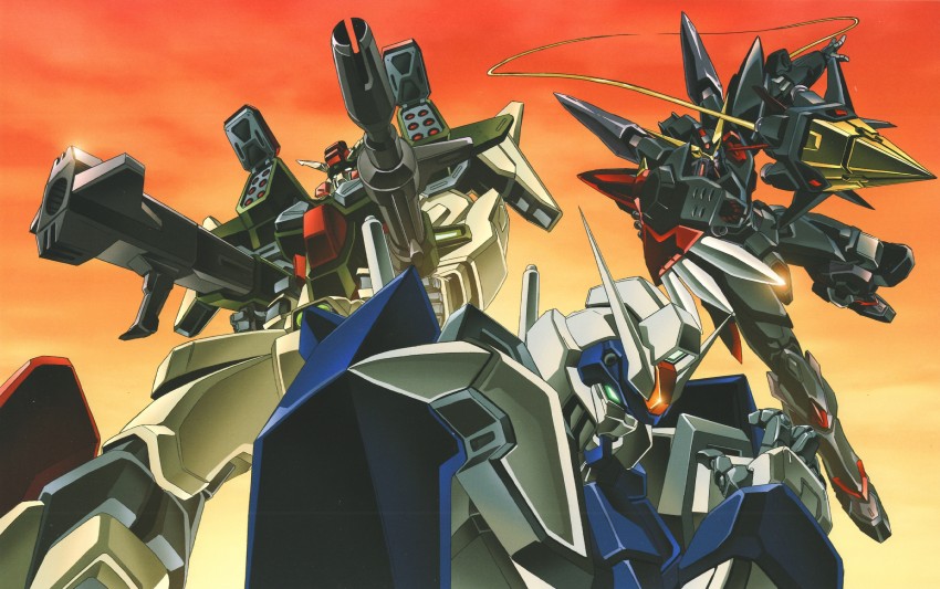 duel gundam, blitz gundam, and buster gundam (gundam and 1 more)