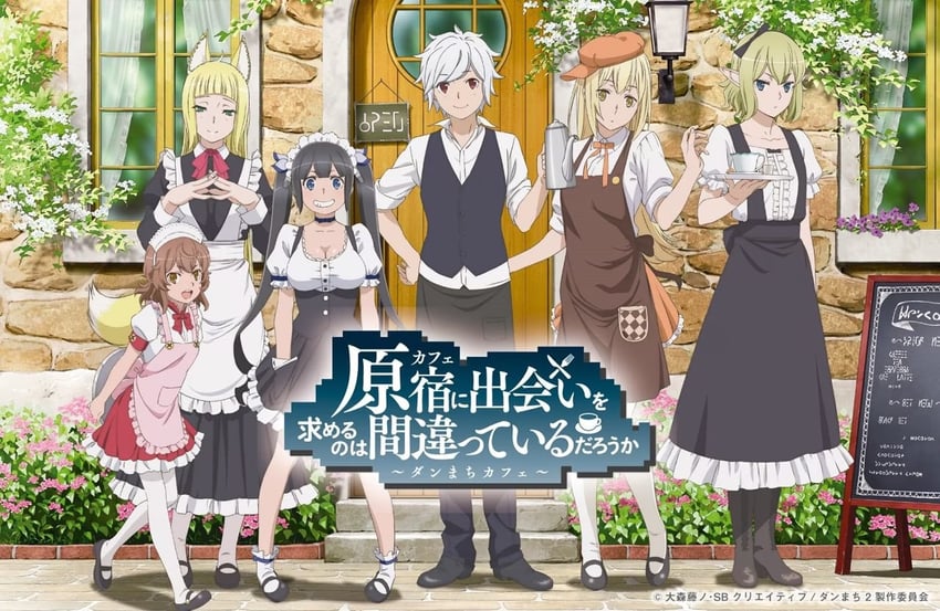 hestia, bell cranel, ryu lion, aiz wallenstein, liliruca arde, and 1 more (dungeon ni deai wo motomeru no wa machigatteiru darou ka)