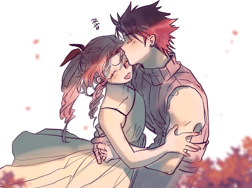 aerith gainsborough and zack fair (final fantasy and 2 more) drawn by nul