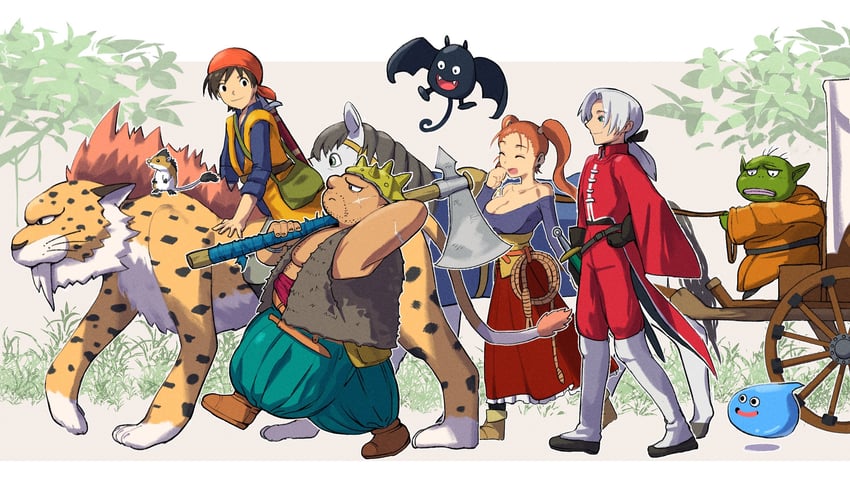 slime, jessica albert, hero, dracky, kukuru, and 4 more (dragon quest and 1 more) drawn by medaman