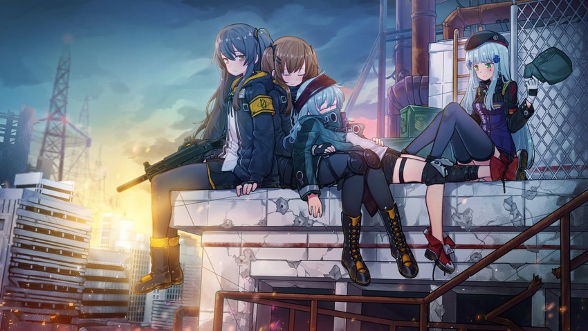 hk416, ump45, ump9, and g11 (girls' frontline) drawn by funako_(newggo)