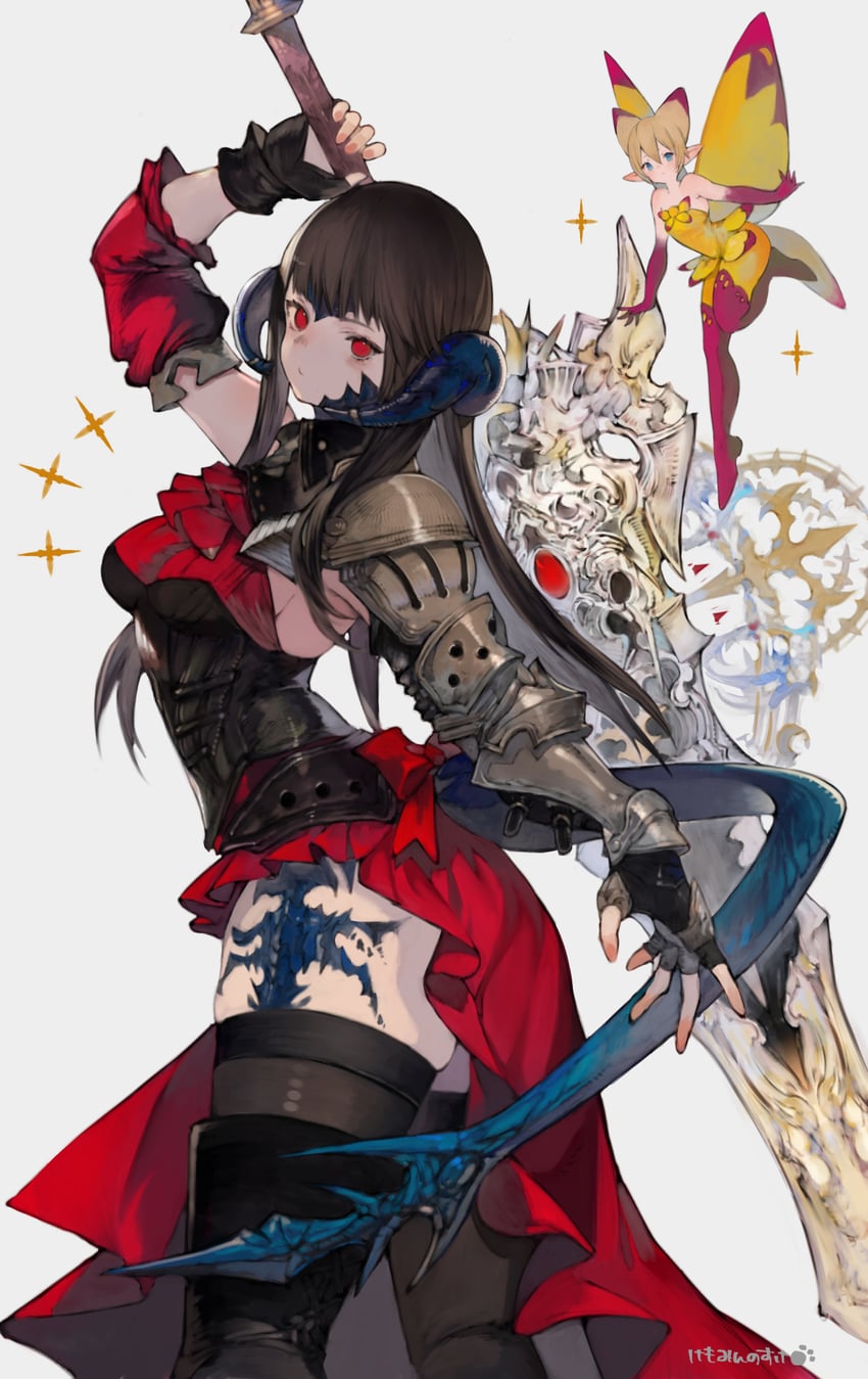 warrior of light and selene (final fantasy and 1 more) drawn by kemomin_nosuke